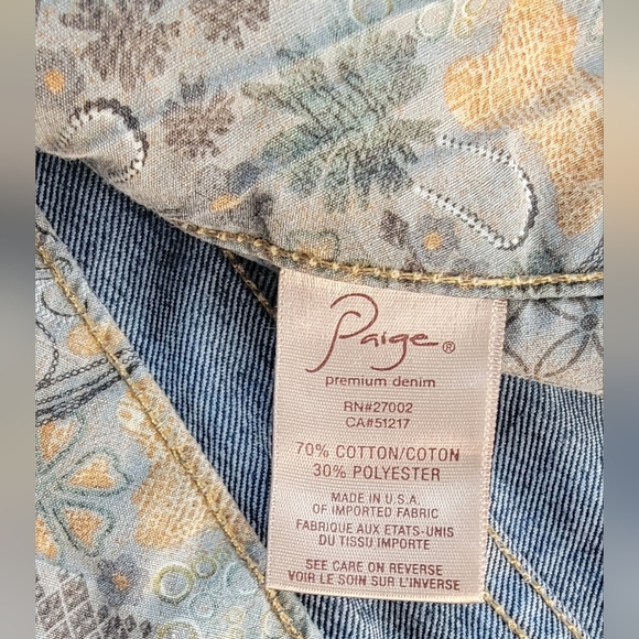 PAIGE Hidden Hills Low Rise Flare Leg Jeans Womens 30 Med-Dark Wash Light Distre - Picture 13 of 14